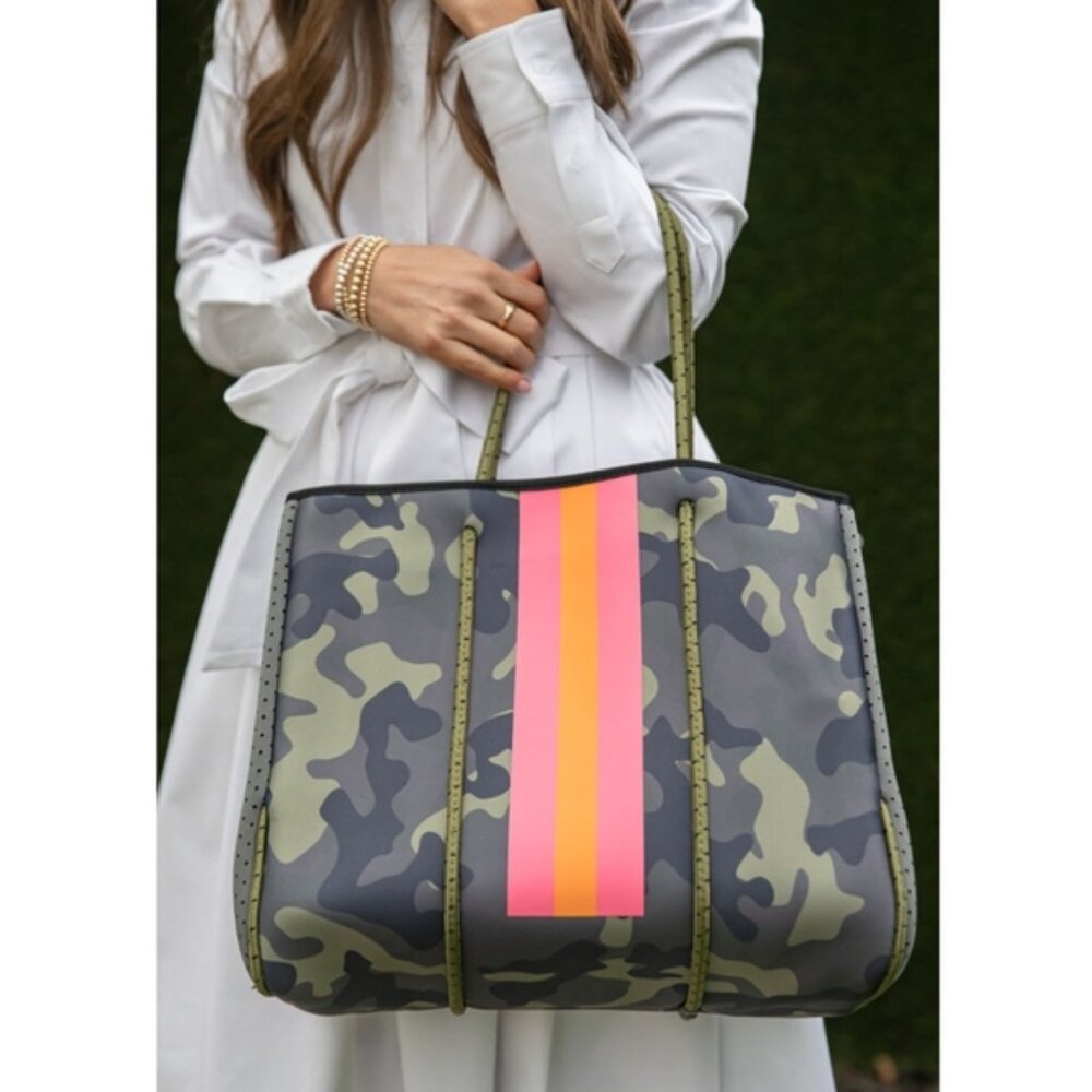 Camo Print Versatile Tote Bag | NWT | Large Size | Bold Pink and Orange Detail